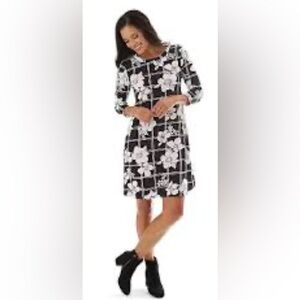 Apt. 9 black dress with white flowers and stripes size large